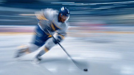 Dynamic Ice Hockey Player Sprinting in Fast Motion on the Iceの素材