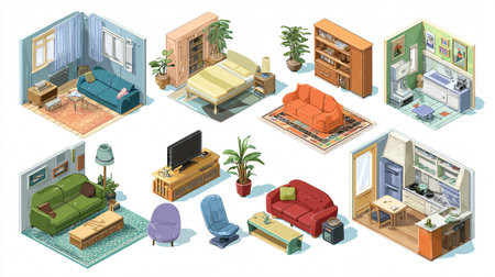 Modern Isometric Interior Rooms Set for Professional Designsの素材