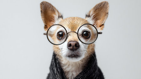 Stylish Dog with Glasses on White Background - Professional Pet Portraitの素材