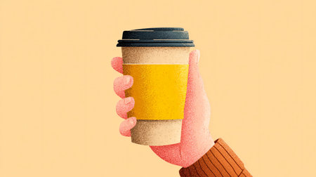 Professional Hand Holding Blank To Go Coffee Cup at Coffee Shopの素材