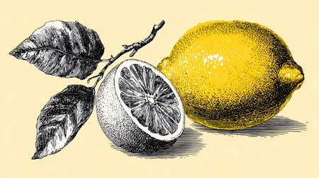Detailed Hand Drawn Ink Sketch Vector Illustration of Lemon Fruitの素材