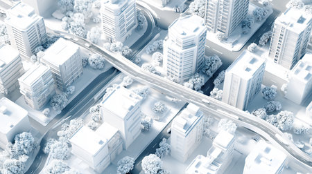 Detailed 3D White Map with City Roads and Buildings for Urban Planning Visualizationの素材