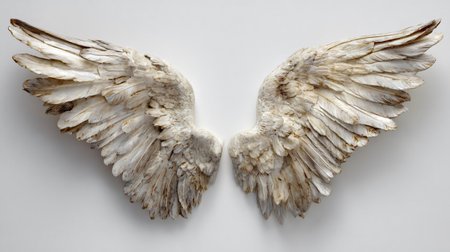 Elegant Angel Wings on White Background - Heavenly Feathers Conceptの素材