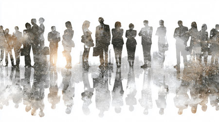 Business People Silhouettes in Row Isolated on White Background for Professional Presentations and Conceptsの素材