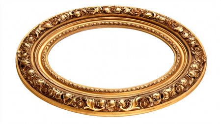 Elegant Antique Oval Gold Picture Mirror Frame Isolatedの素材