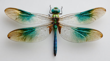 Dragonfly on White Background: Detailed Close-up Photo for Graphic Design Projectsの素材