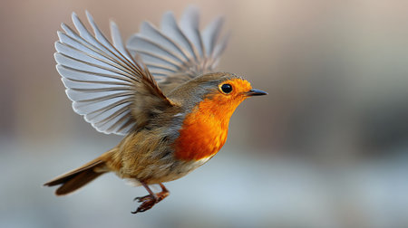 Vibrant Flying Red Robin Bird in Bird Photography for Birdwatching Enthusiastsの素材