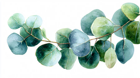 Eucalyptus Leaves Watercolor Painting on White Backgroundの素材