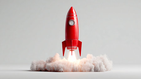 Red Rocket Launch on Clear Background - Professional Stock Image for Projectsの素材