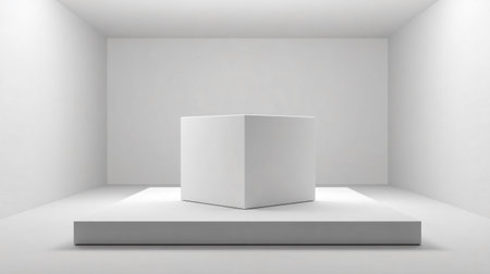 Modern White Cube Podium Platform on 3D Geometric Backgroundの素材