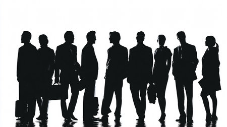 Business People Silhouettes in Row Isolated on White Background for Professional Presentations and Conceptsの素材