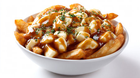 Delicious Poutine Bowl on White Background  High-Quality Isolated Imageの素材