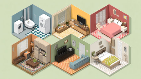 Modern Isometric Interior Rooms Set for Professional Designsの素材