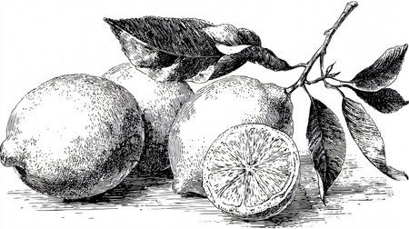 Detailed Hand Drawn Ink Sketch Vector Illustration of Lemon Fruitの素材