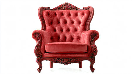 Luxurious Santa's Red Velvet Armchair Isolated on White Backgroundの素材