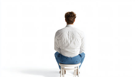 Professional Back View of Handsome Young Man Sitting Isolated - Stock Photoの素材