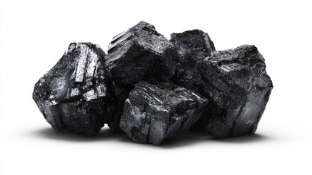 Elegant Black Coal Element on Clean White Backgroundの素材