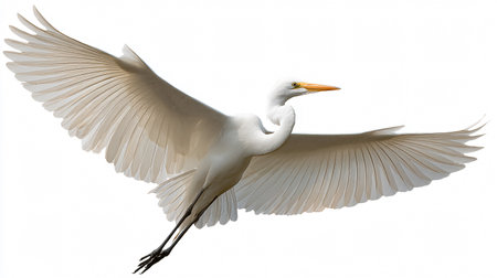 Graceful Egret Bird Soaring with Beautiful Wingspan in the Clear Skyの素材