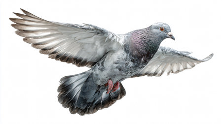 Majestic Flying Pigeon on White Background for Designs and Projectsの素材