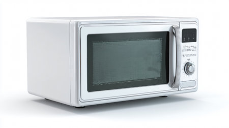 Sleek Modern Microwave on White Background for Kitchen Appliance Designsの素材