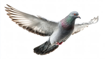 Majestic Flying Pigeon on White Background for Designs and Projectsの素材