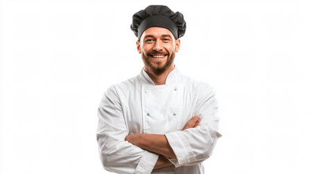 Professional Male Chef Portrait in Uniform and Cap for Culinary Conceptsの素材