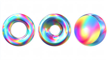 Colorful Iridescent Holographic 3D Circles Set for Design Projectsの素材