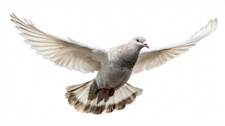 Graceful Pigeon Soaring in Flight Isolated on White Backgroundの素材