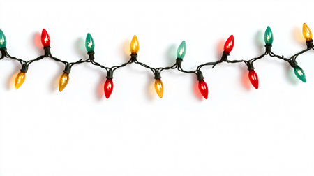String of Christmas Lights Isolated on White Background for Festive Holiday Decorationsの素材