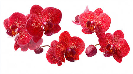 Vibrant Red Orchid Flowers Set Isolated on White Background for Design Projectsの素材