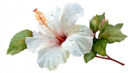 Exquisite White Tropical Flower Watercolor Illustration for Design Projectsの素材