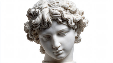 Elegant White Marble Sculpture of Young Woman on Isolated Backgroundの素材