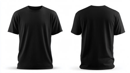 Blank Black T-Shirt Front and Back Views Isolated for Apparel Design Mockupの素材