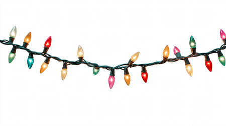 String of Christmas Lights Isolated on White Background for Festive Holiday Decorationsの素材