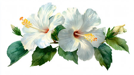 Exquisite White Tropical Flower Watercolor Illustration for Design Projectsの素材