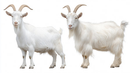 Collection of Male and Female White Goats on Isolated Backgroundの素材