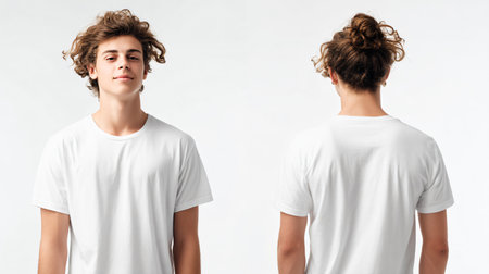 Modern Front and Back Views of Young Man Mockup for Apparel Presentationの素材