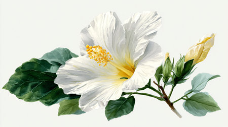Exquisite White Tropical Flower Watercolor Illustration for Design Projectsの素材