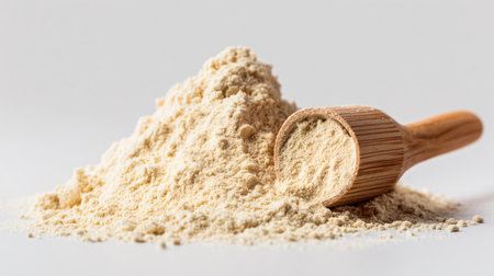 High-Quality Whey Protein Powder on White Surface for Fitness Enthusiastsの素材