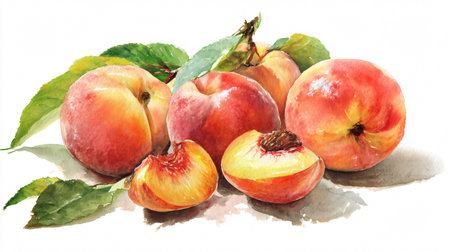 Vibrant Watercolour Peaches Set for Design Projectsの素材