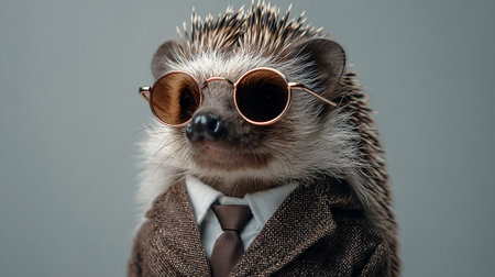 Stylish Hedgehog Portraits: Unique Business Animal Posesの素材
