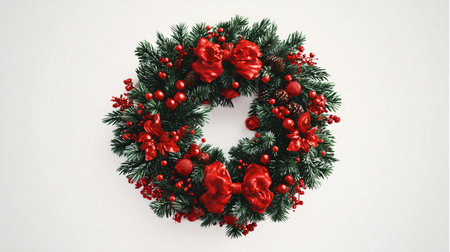 Festive Christmas Wreath on White Background for Holiday Decorationsの素材