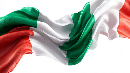 Vibrant Italian Flag Waving on White Background for Design Projectsの素材