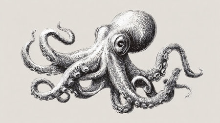 Detailed Hand Drawn Cartoon Octopus Character Illustrationの素材