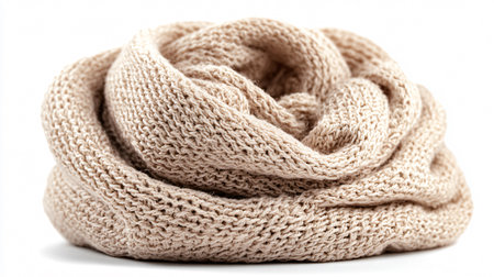 Elegant Soft Beige Scarf on White Background for Fashion Designers and Bloggersの素材
