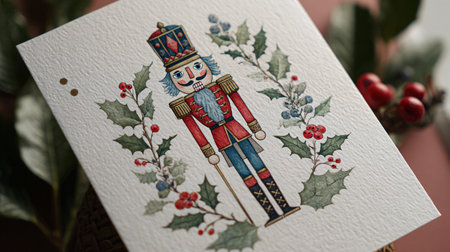 Elegant Watercolor Christmas Card with Nutcracker Illustrationの素材