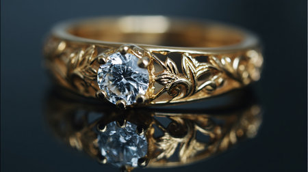 Stunning Gold Engagement Ring with Diamond Cut - Elegant Jewelry Photoの素材