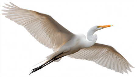 Graceful Egret Bird Soaring with Beautiful Wingspan in the Clear Skyの素材