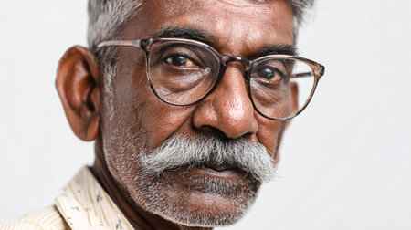 Professional Indian Senior Man Portrait with Eyeglasses for Business Profile Pictureの素材