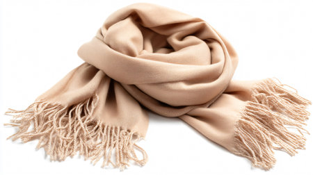 Elegant Soft Beige Scarf on White Background for Fashion Designers and Bloggersの素材